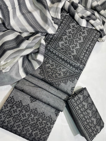 Khaddhar Luxury Unstitched 3 Pcs | Grey-Black
