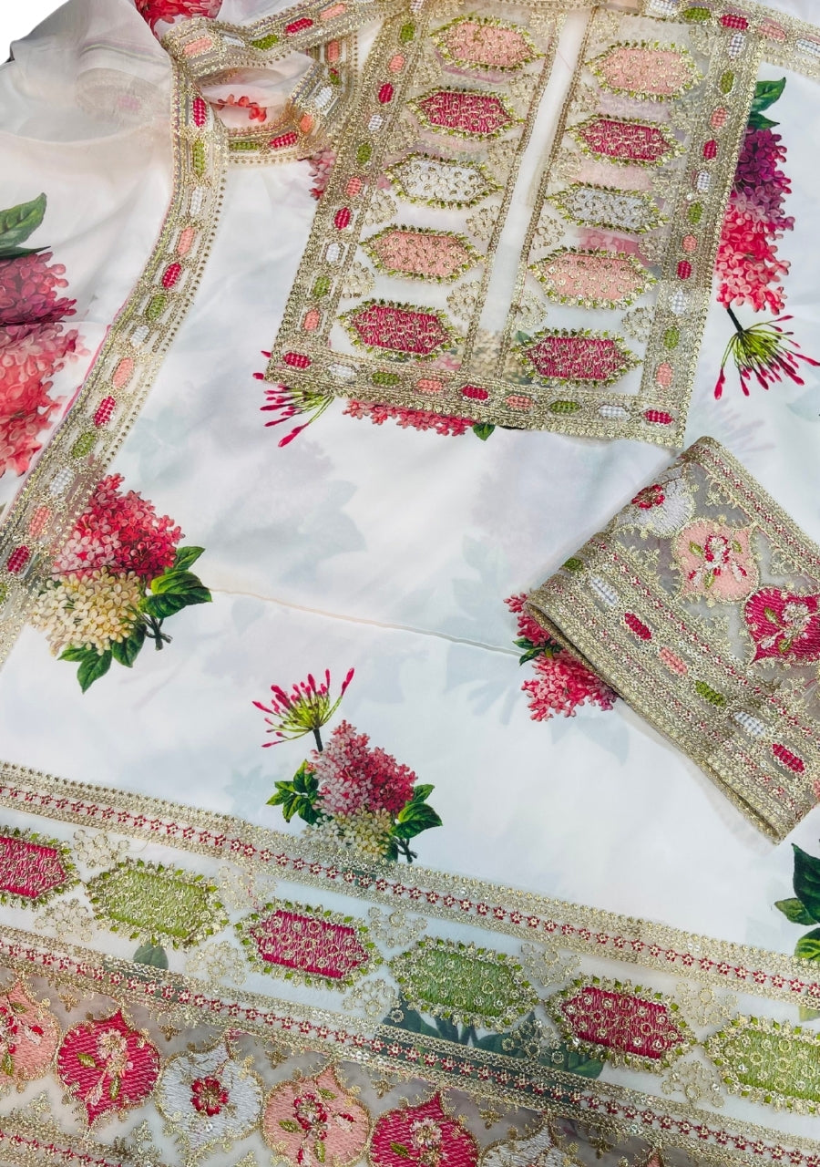 Sabaya Sachi Printed Silk 3 Pcs | White