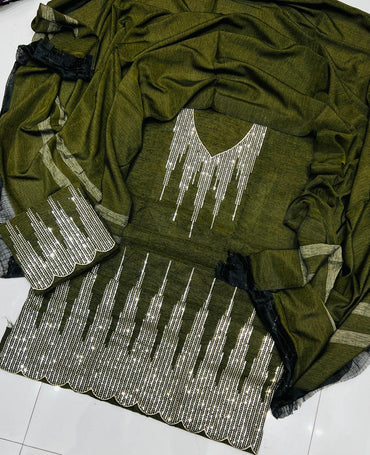 Luxury 3 Pcs khaddar Embroidered Suit Ustitched