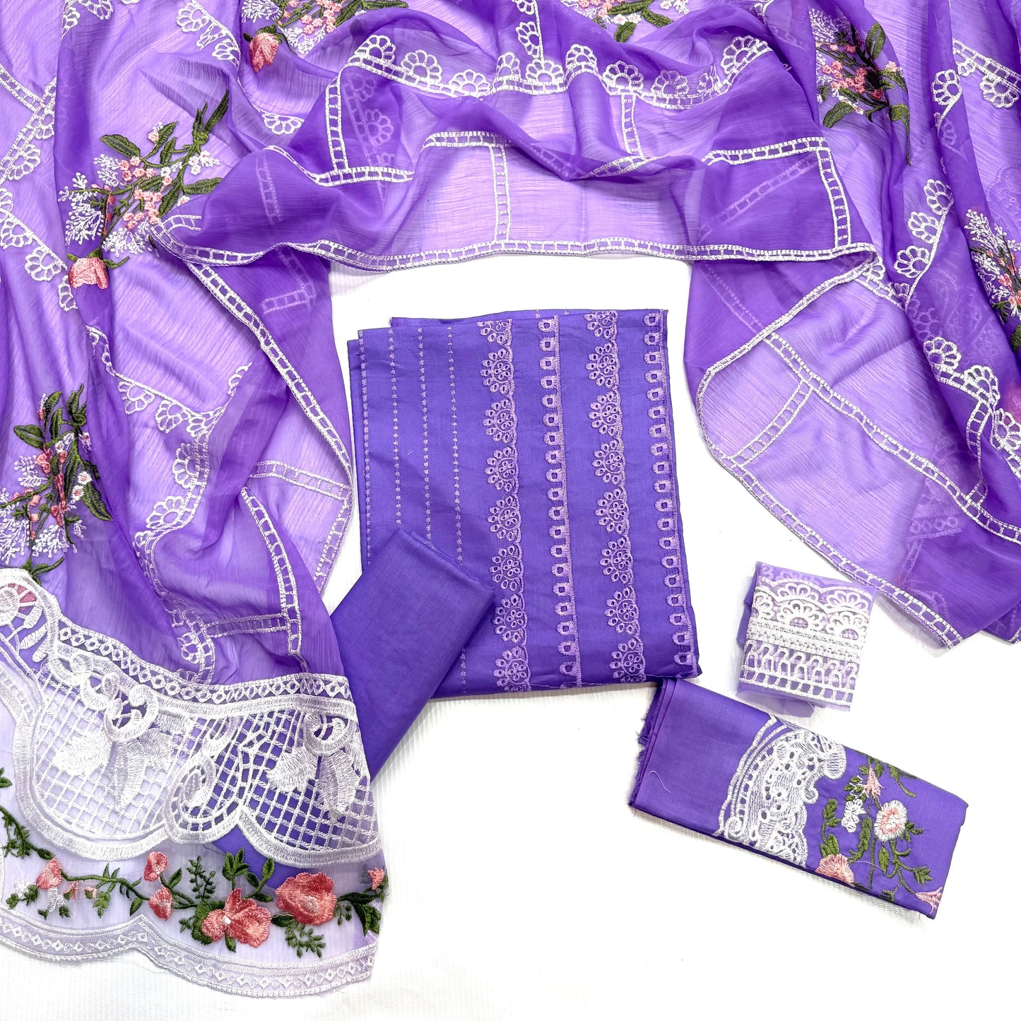 Crimson Luxury Chikan Kari Embroidered 3PC Memon Clothes