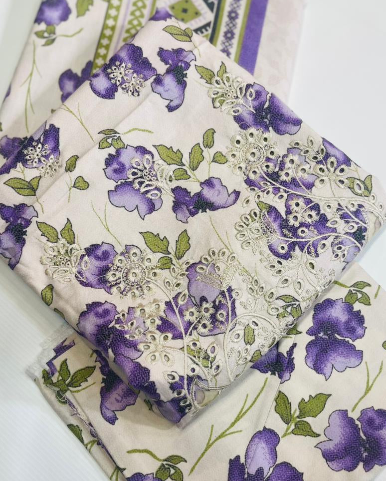 Dhanak Daman Chikankari Printed Embroidered 3Pc