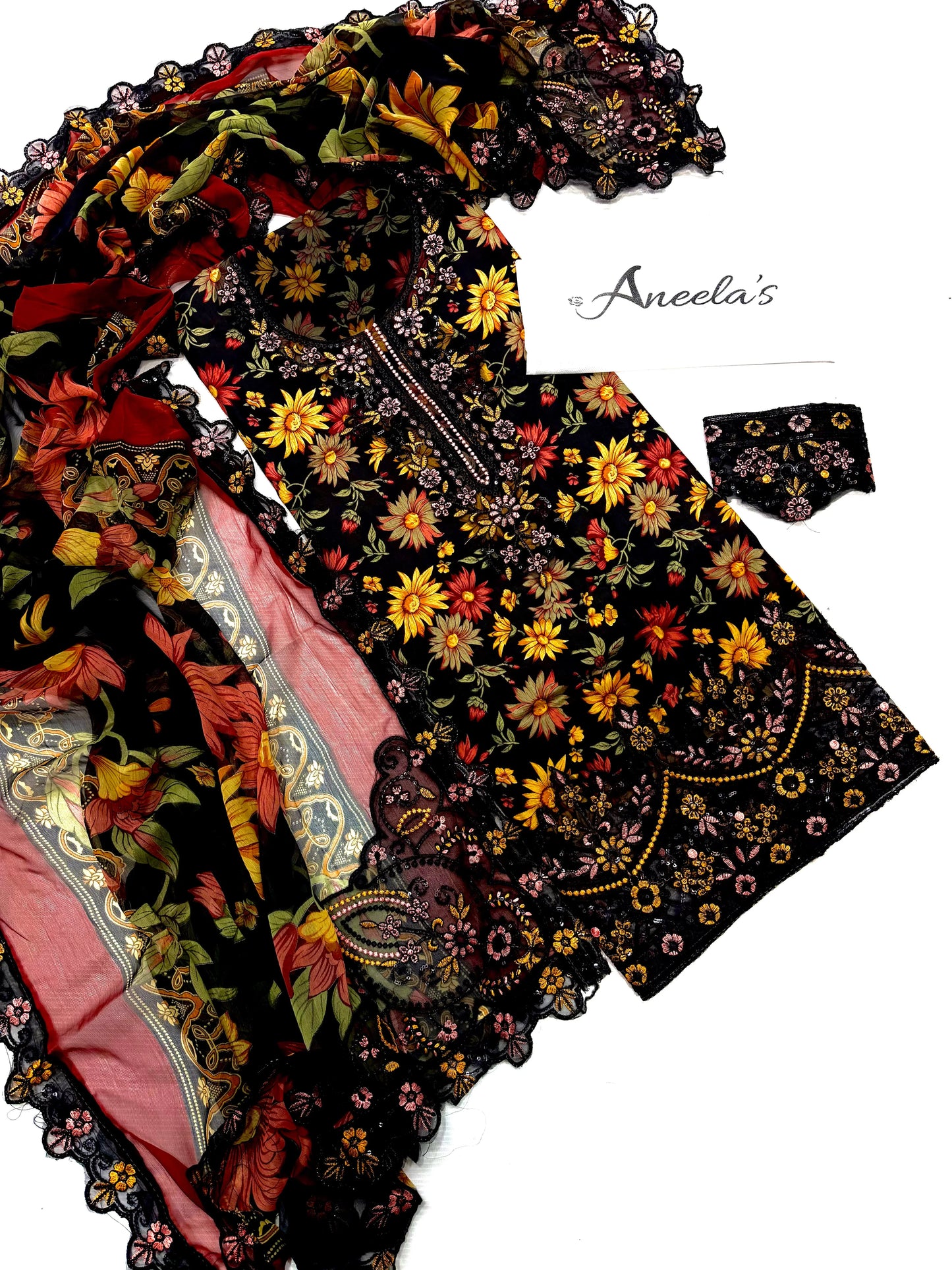 Aneelas Printed Embroidered Lawn 3PC Unstitched Memon Clothes
