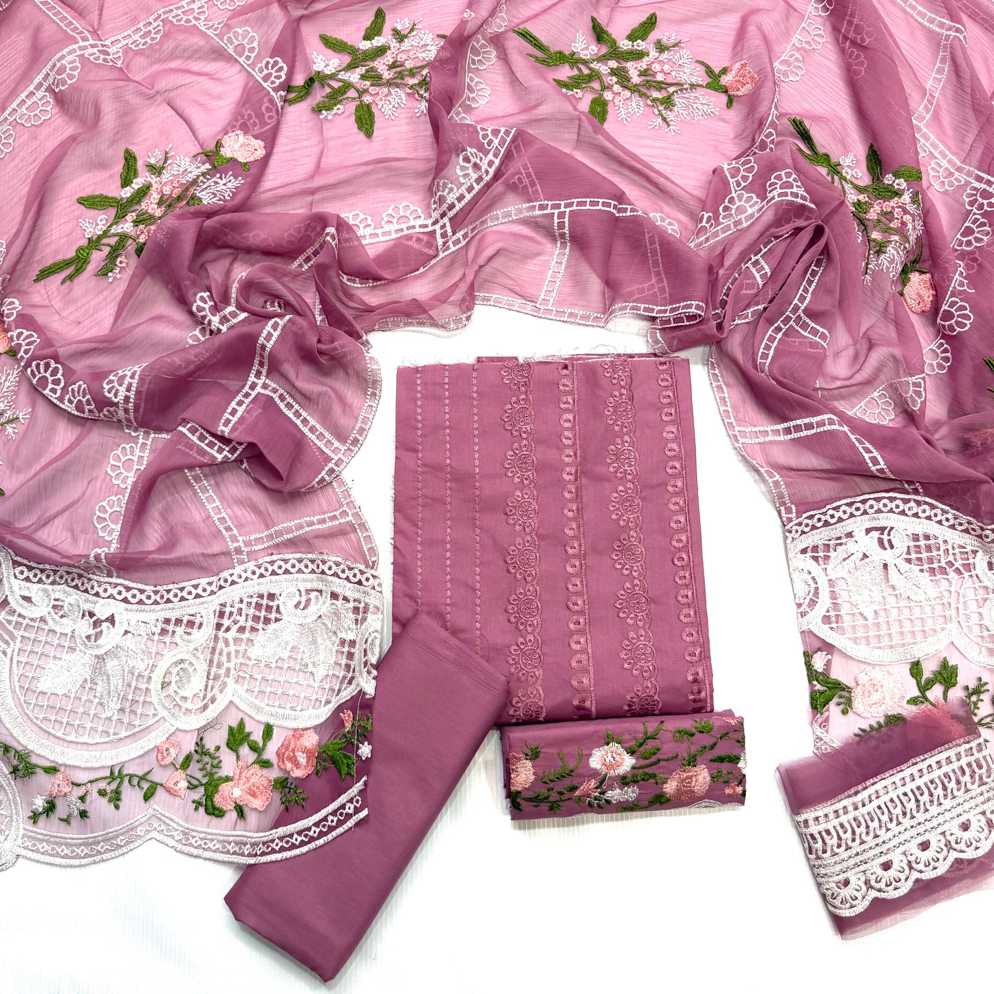 Crimson Luxury Chikan Kari Embroidered 3PC