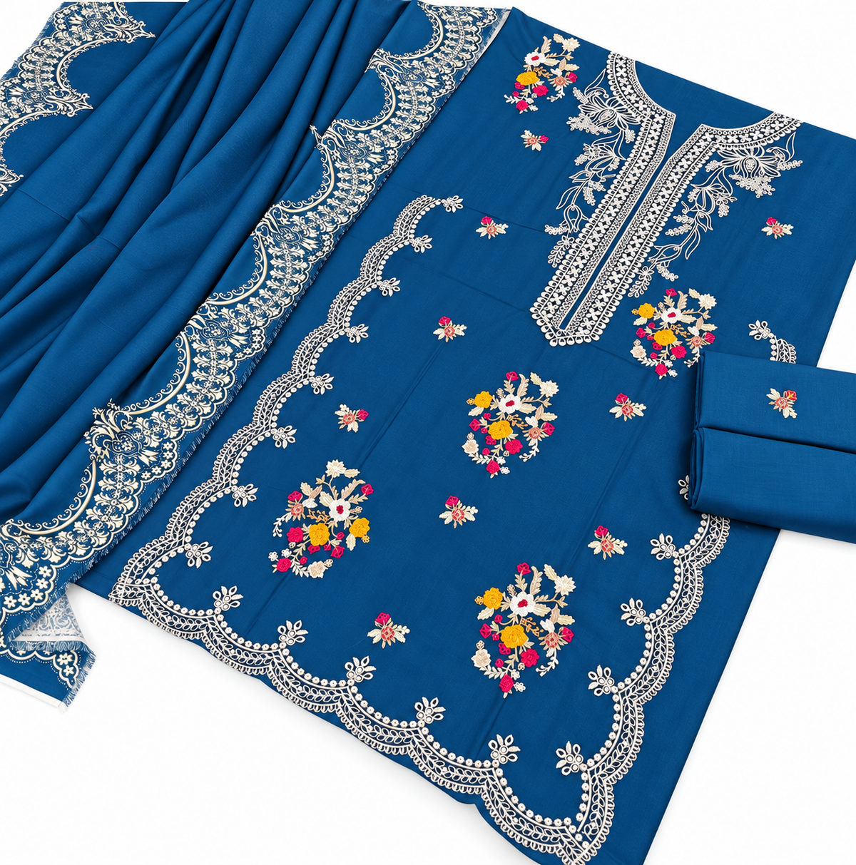 Dhanak Fancy Embroidered 3PC | Crimson