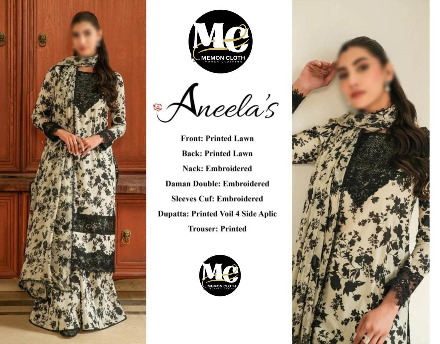 Aneela's Embroidered & Digital Printed Swiss Lawn 3 Piece