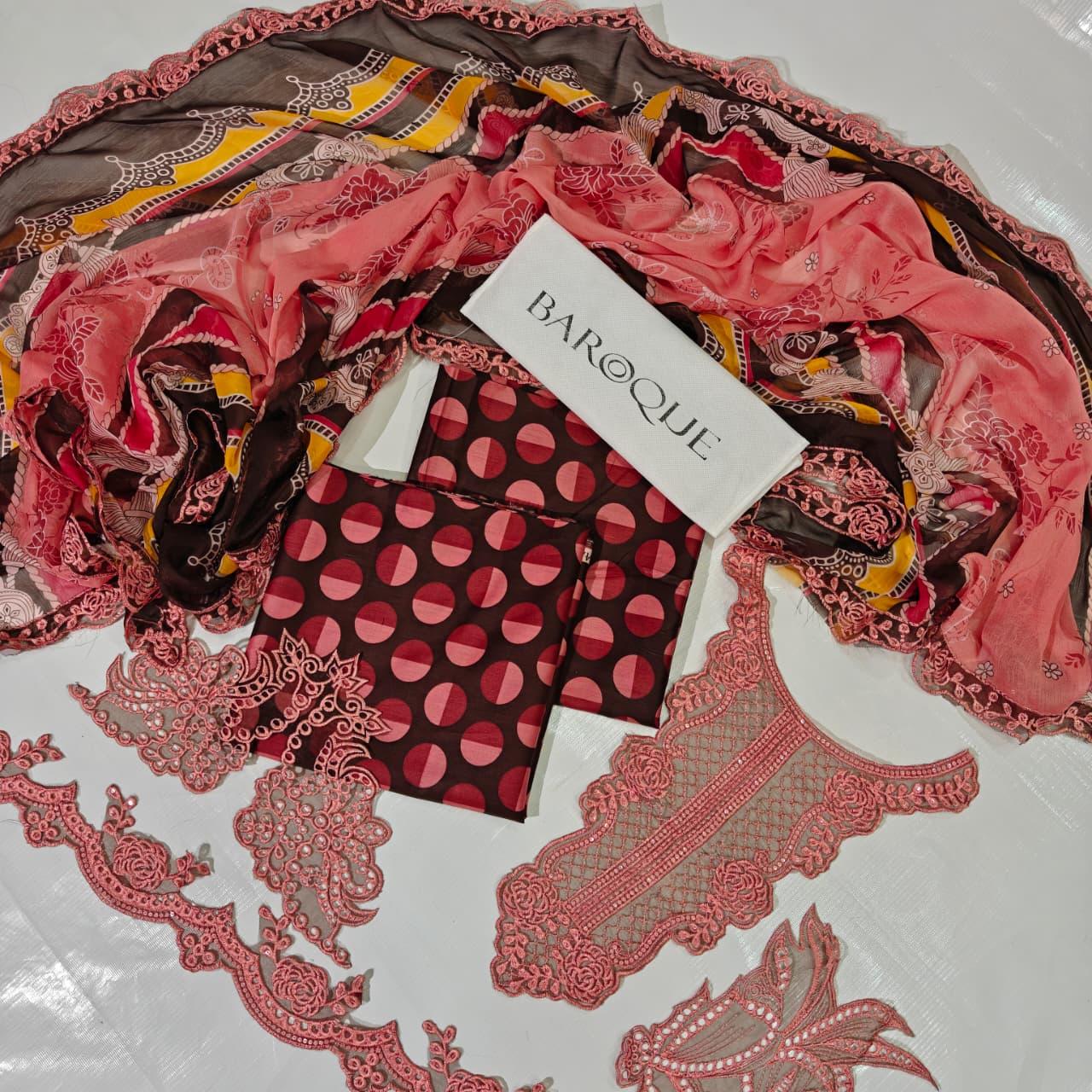 Baroque Printed Embroidered Lawn 3PC Unstitched Memon Clothes