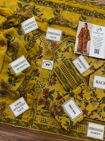 Baroque Printed Embroidered Lawn 3PC Unstitched Memon Clothes