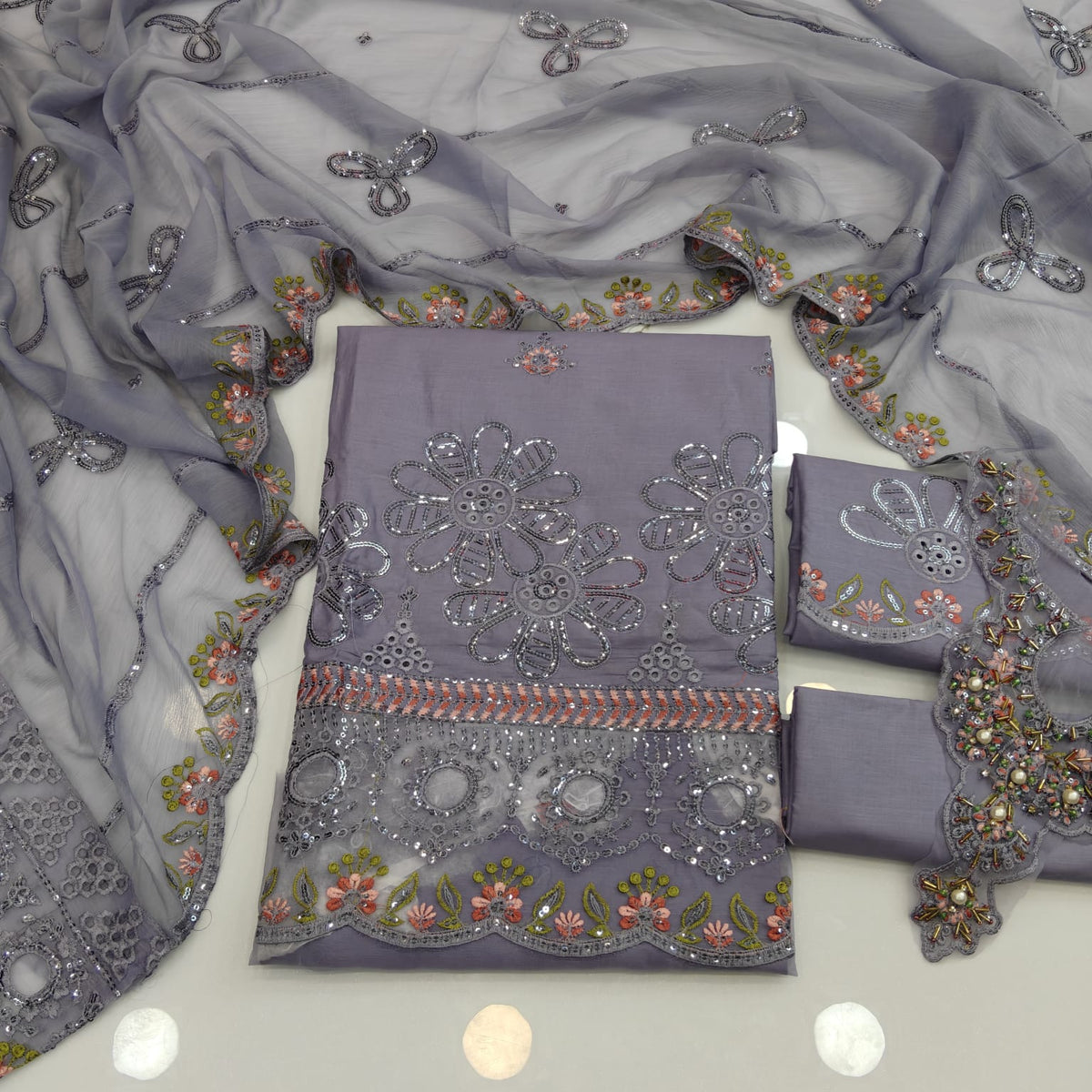 Party Wear Luxury Embroidered Cotton 3PC