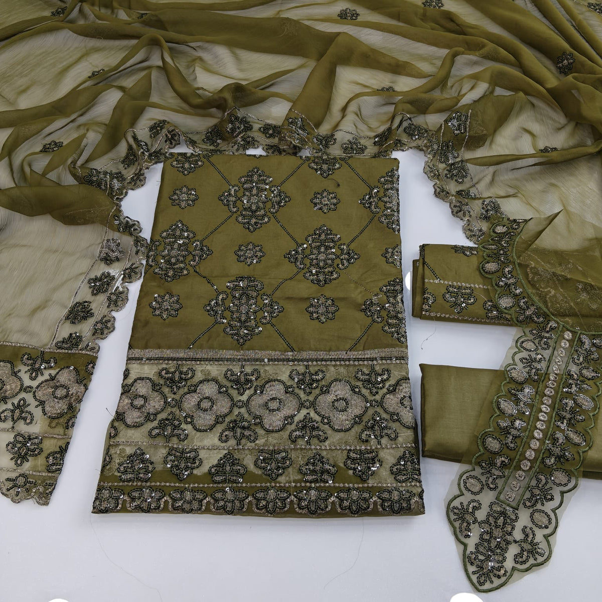 Party Wear Luxury Embroidered Cotton 3PC
