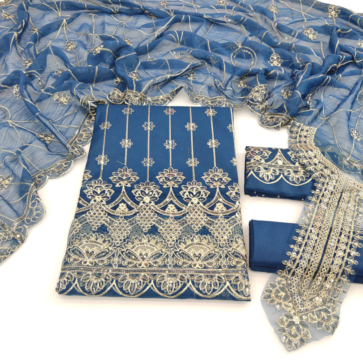 Party Wear Luxury Embroidered Cotton 3PC