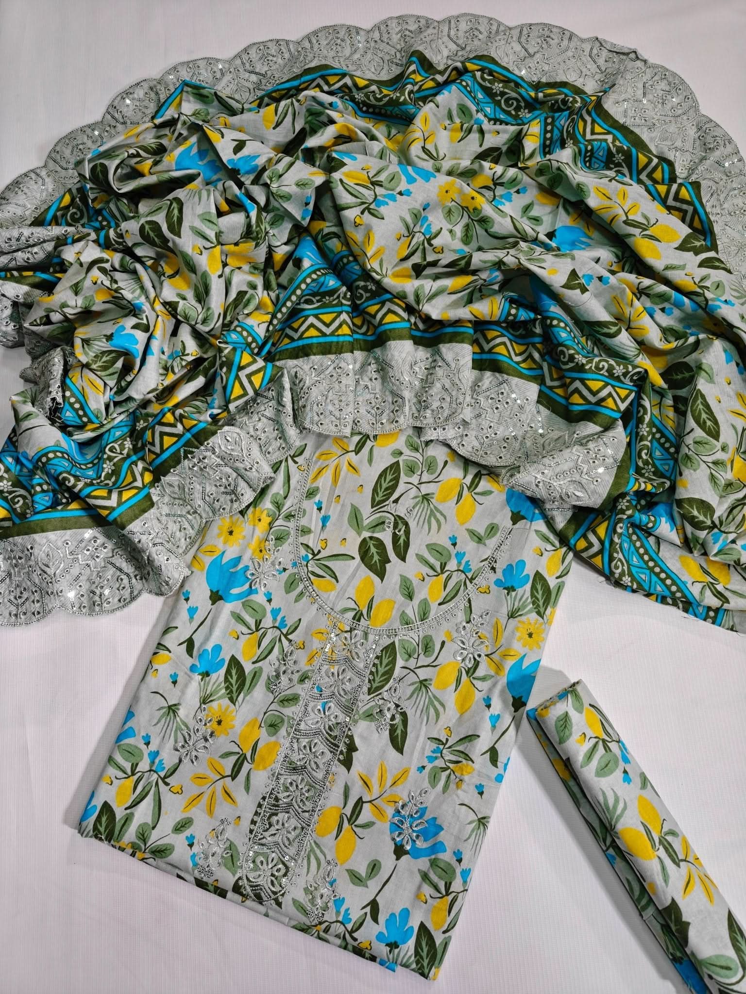 Bin Saeed Printed Embroidered Cotton 3PC - Memon Clothes