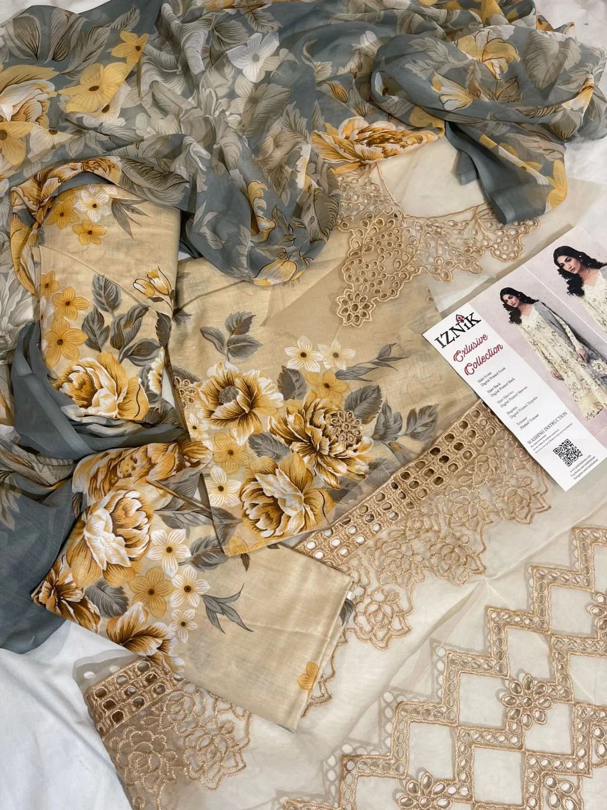 Iznik Printed Embroidered Lawn - Memon Clothes