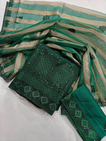 Luxury Baroque Organza Unstitched 3PC - Memon Clothes