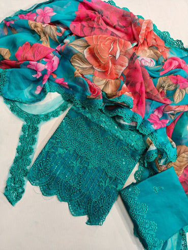 Maria B Embroidered ChikanKari 3PC - Memon Clothes