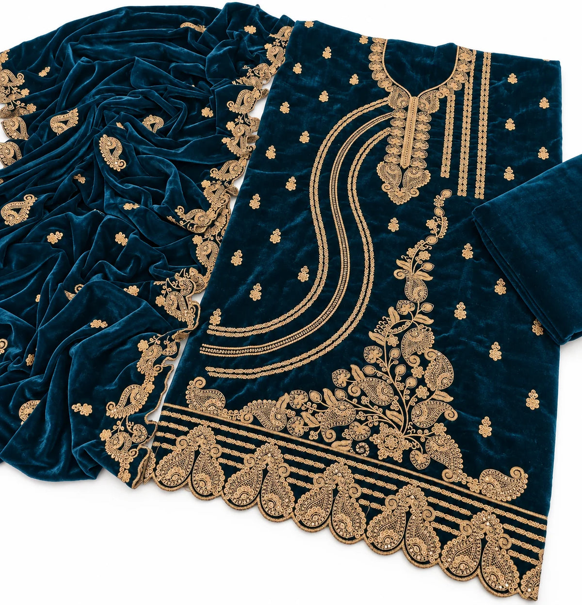 Velvet Fancy Embroidered 3PC | Zinc Blue