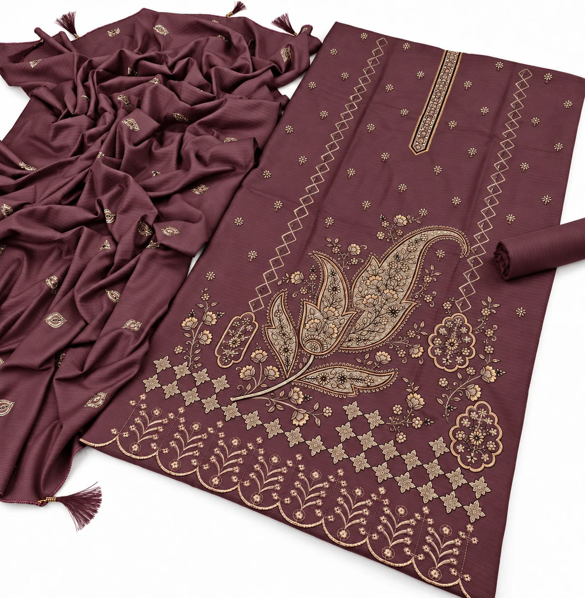 Dhanak Fancy Embroidered 3PC |