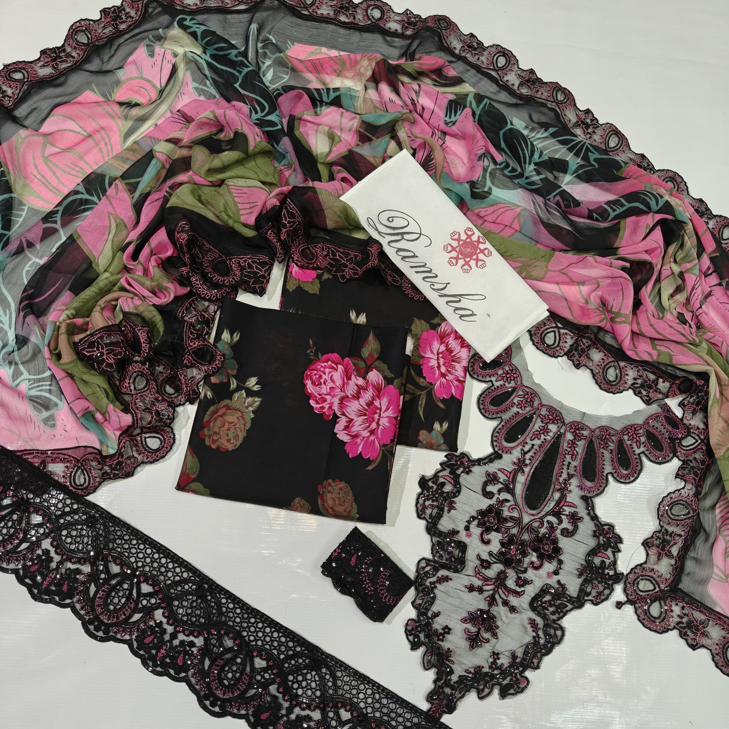 Ramsha Printed Embroidered Lawn 3PC Unstitched Memon Clothes