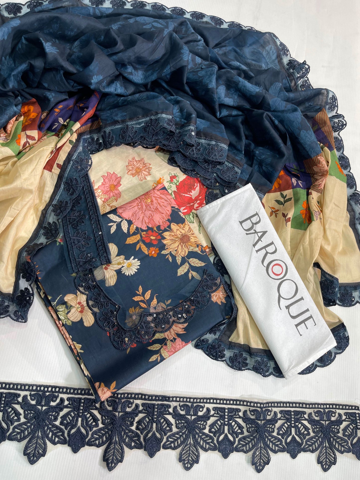 Baroque Printed Embroidered Lawn Dupatta