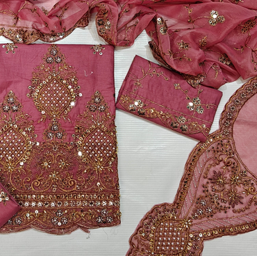 Taj Fancy Heavy Embroidered 3PC Unstitched Memon Clothes