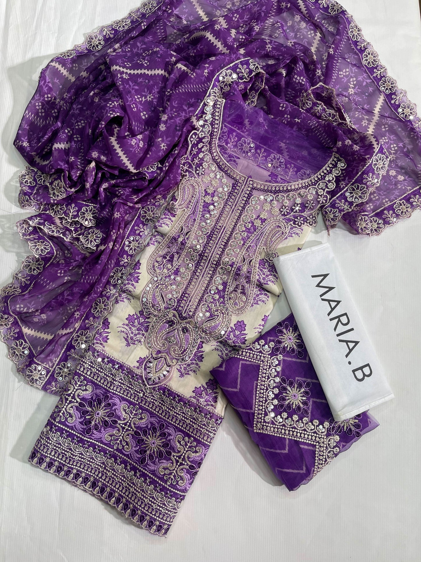 Maria B Printed Embroidered Heavy Daman 3PC