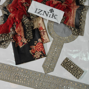 Iznik Printed Embroidered Lawn 3PC Unstitched Memon Clothes