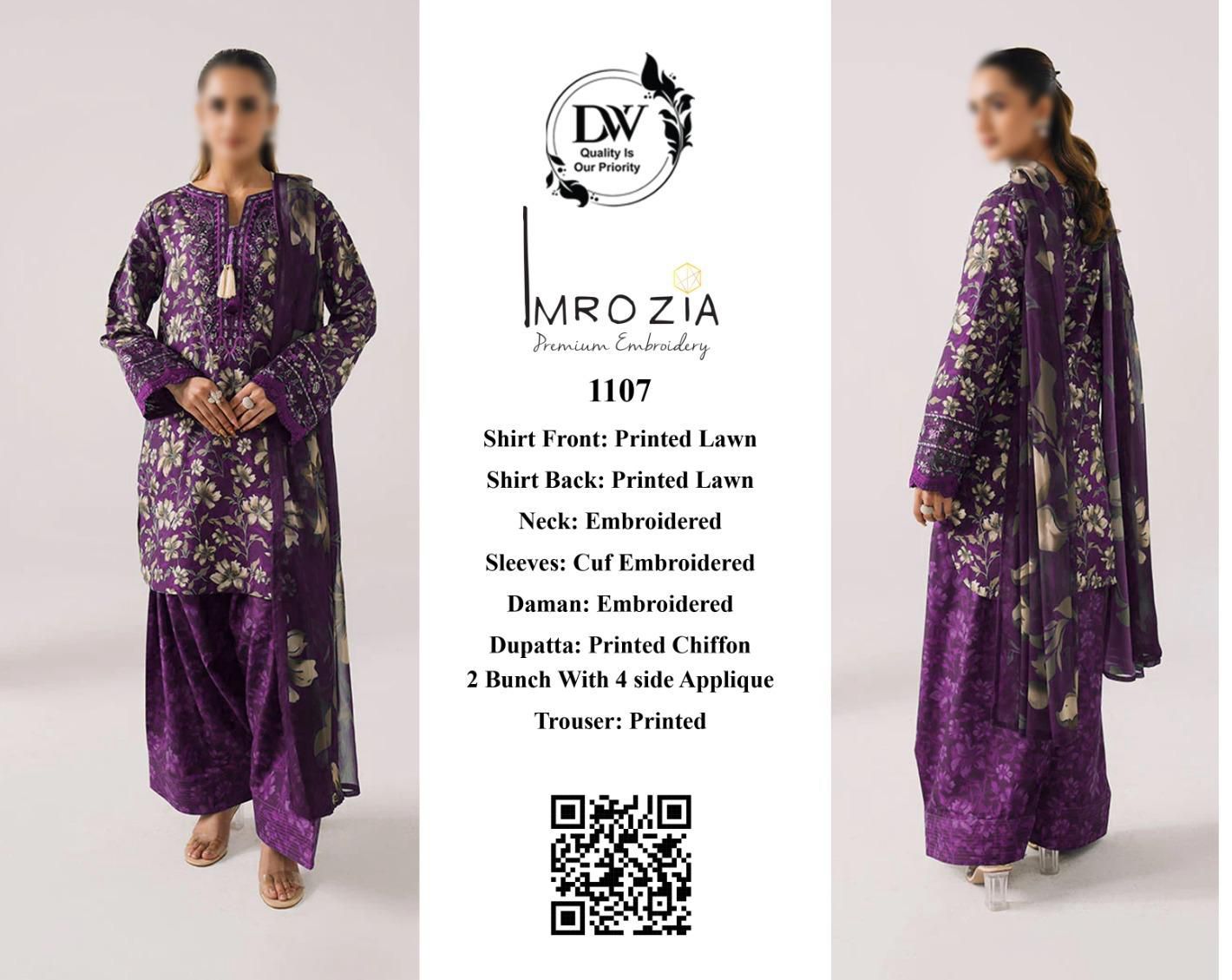 Imrozia Printed Embroidered Lawn 3PC Unstitched