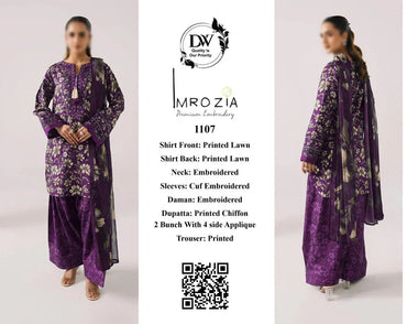Imrozia Printed Embroidered Lawn 3PC Unstitched Memon Clothes