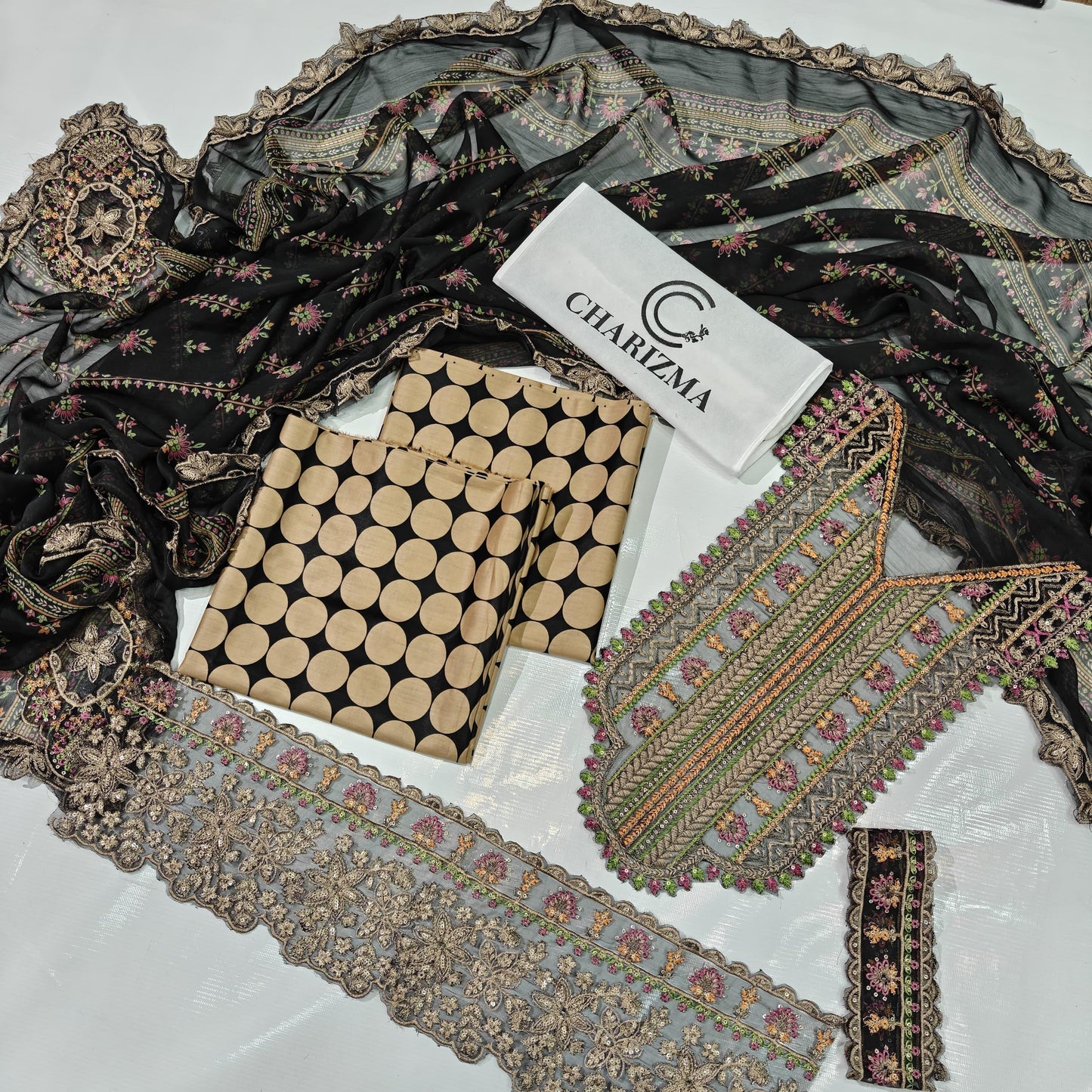 Charizma Printed Embroidered Lawn 3PC Unstitched Memon Clothes