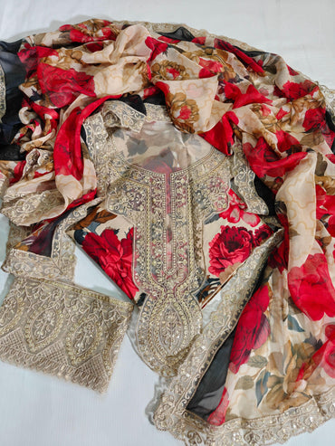 Humjoli Printed Embroidered Lawn 3PC Unstitched Memon Clothes