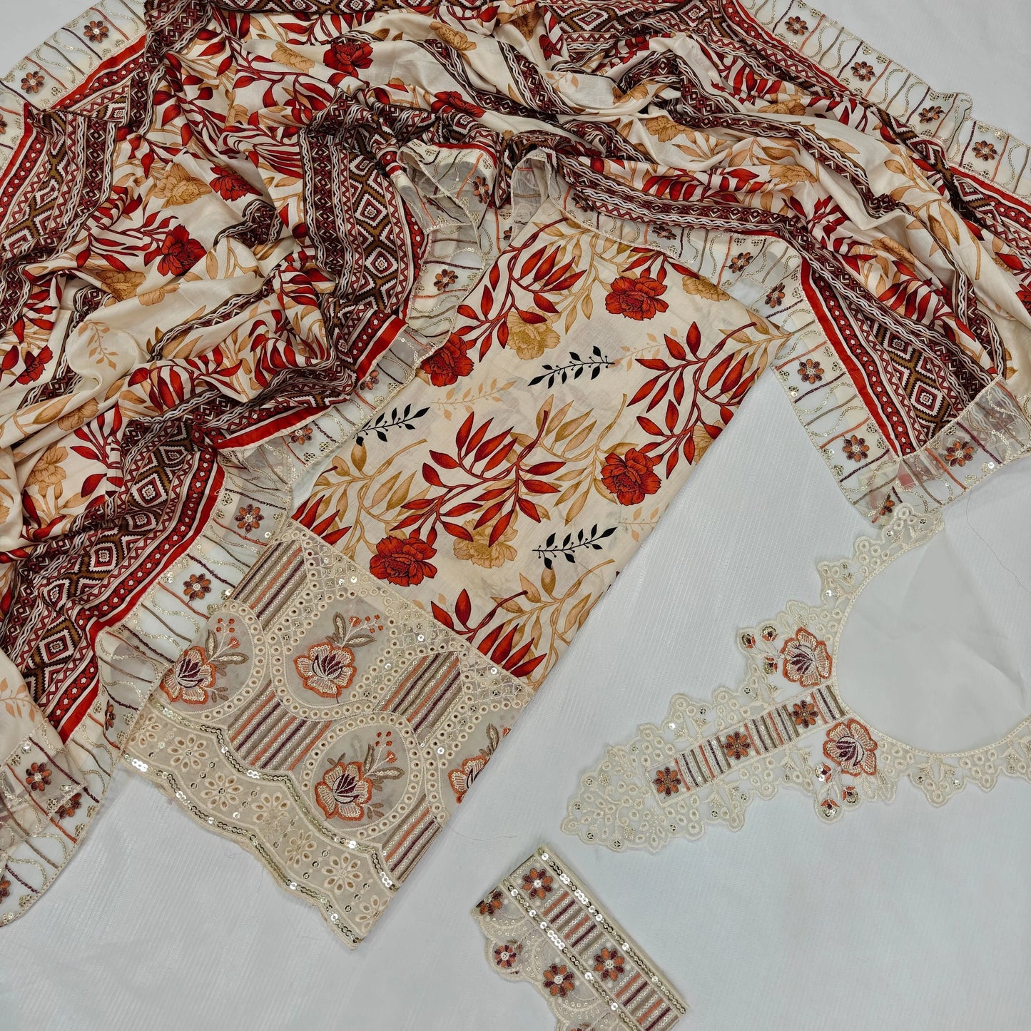 Nureh Printed Embroidered Lawn 3PC Unstitched Memon Clothes