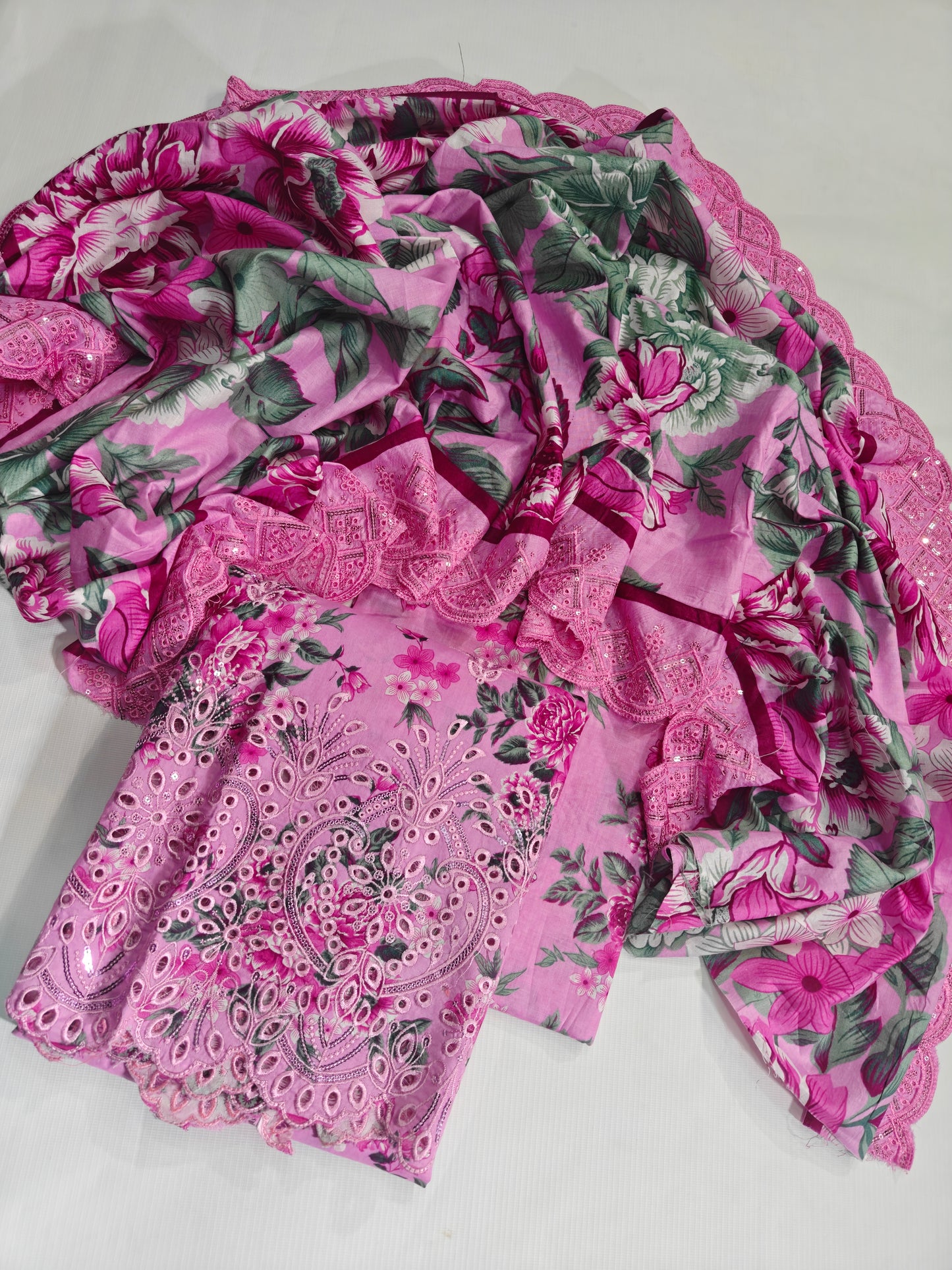 Printed LazerCut Daman ChikanKari 3PC