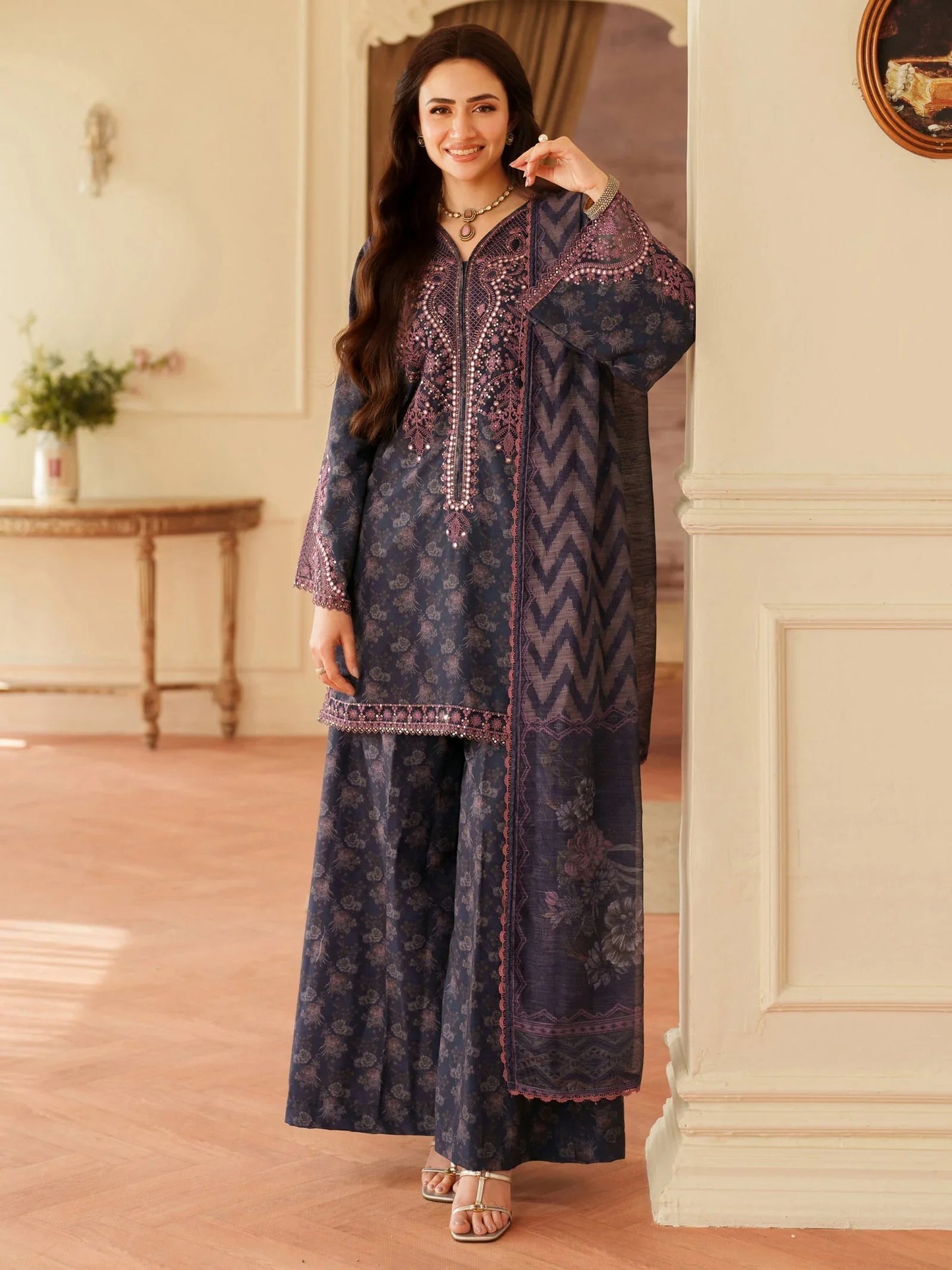 Mohagni Embroidered Printed Lawn 3PC Unstitched Memon Clothes