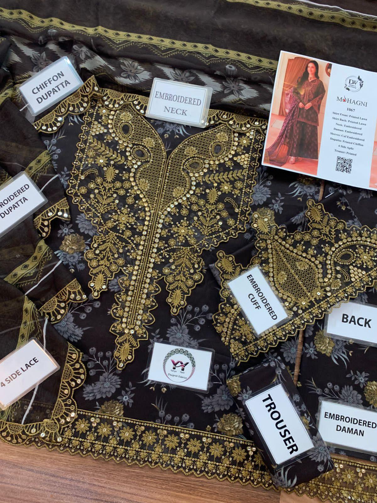 Mohagni Printed Embroidered Lawn 3PC Unstitched Memon Clothes