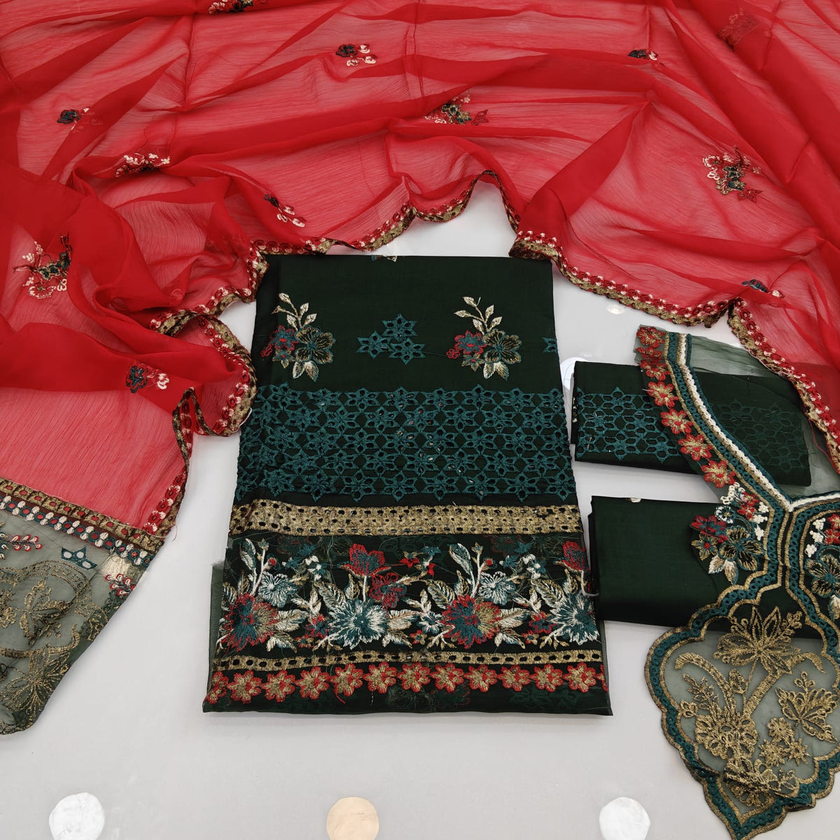 Party Wear Luxury Embroidered Cotton 3PC