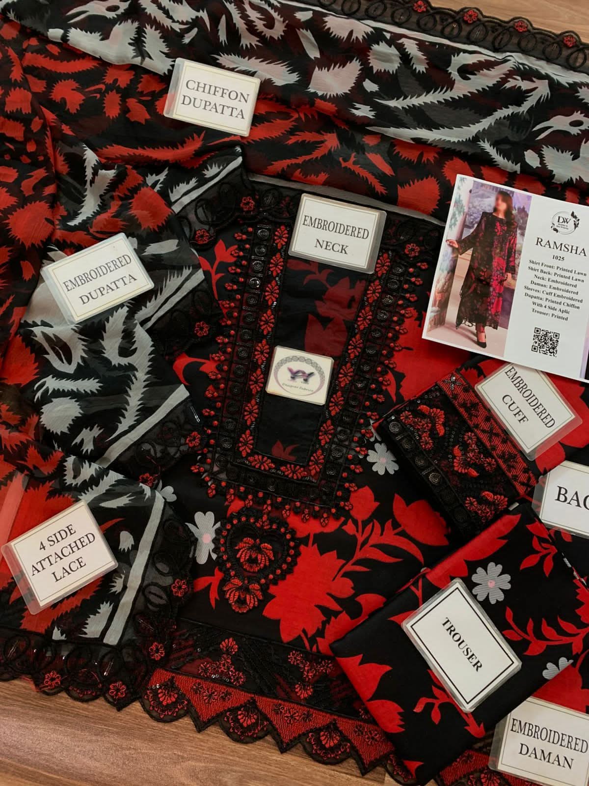 Ramsha Printed Embroidered Lawn 3PC Unstitched Memon Clothes