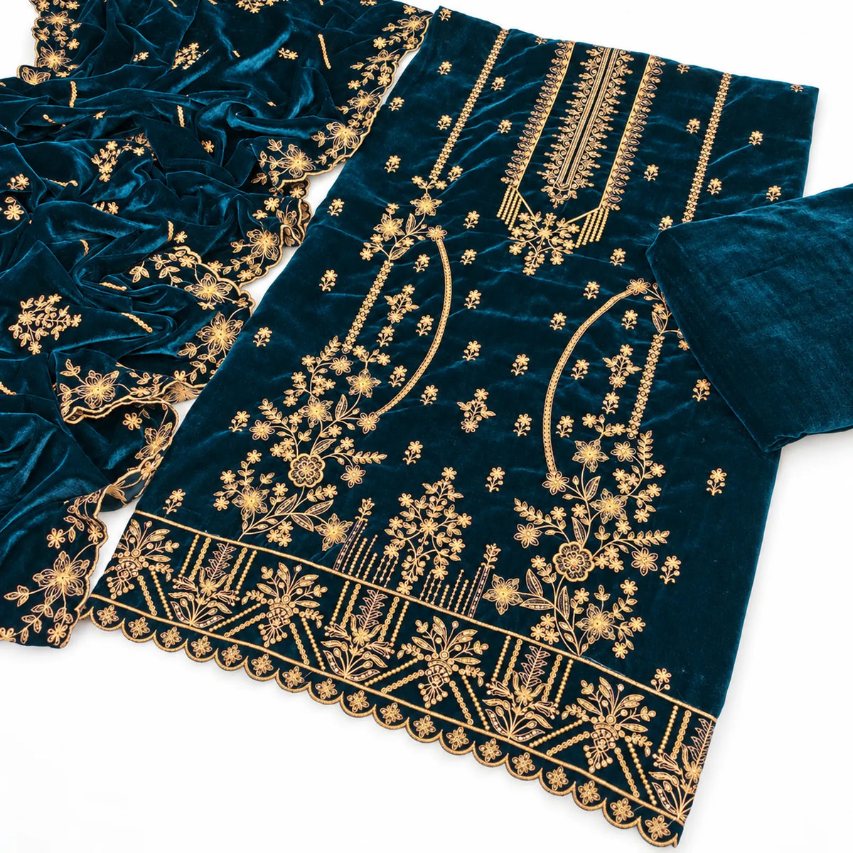 Velvet Fancy Embroidered 3PC | Zinc Blue