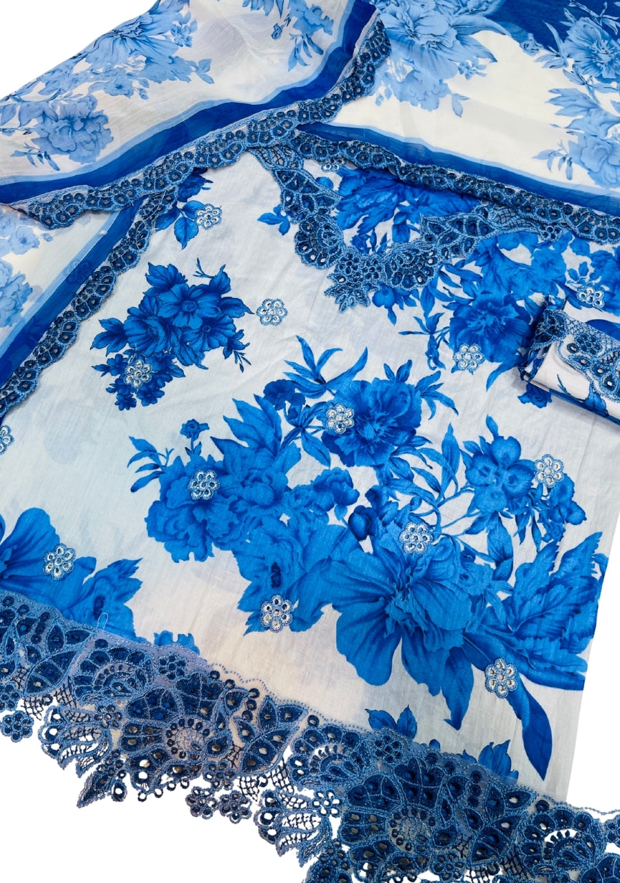 Iznik Blue Digital Printed Lawn 3Pc