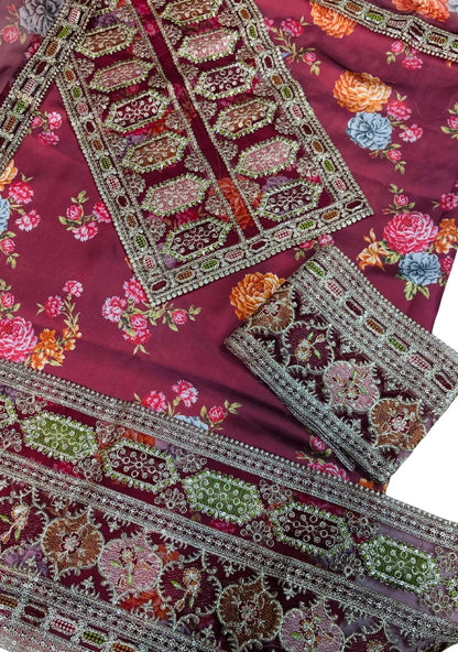 Sabaya Sachi Printed Silk 3 Pcs | Maroon