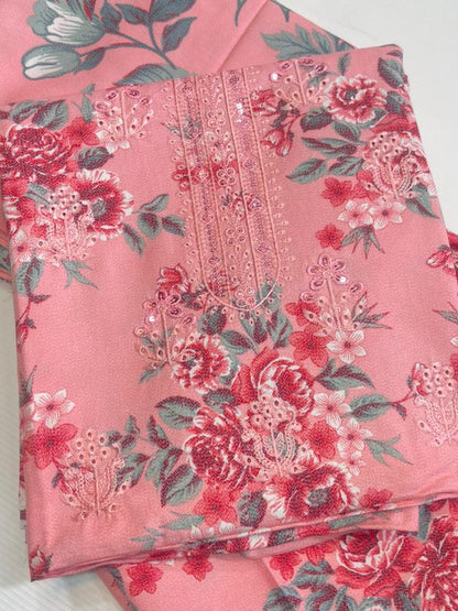 Dhanak Daman Chikankari Printed Embroidered 3Pc