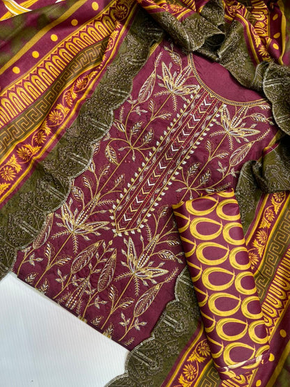 Bin Saeed Printed Embroidered Cotton 3Pc