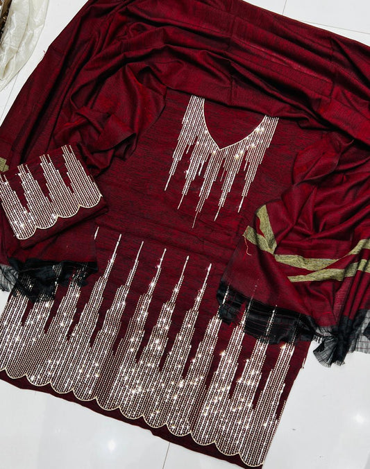 Luxury 3 Pcs khaddar Embroidered Suit Ustitched