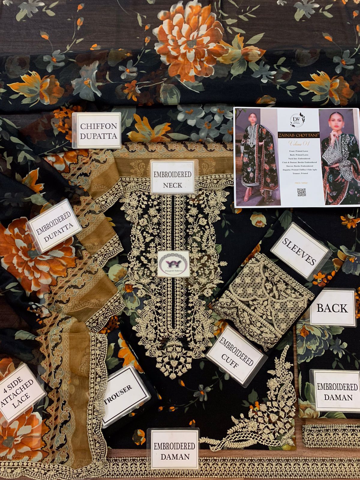 Zainab Chottani Digital Print 3 Pcs | Black