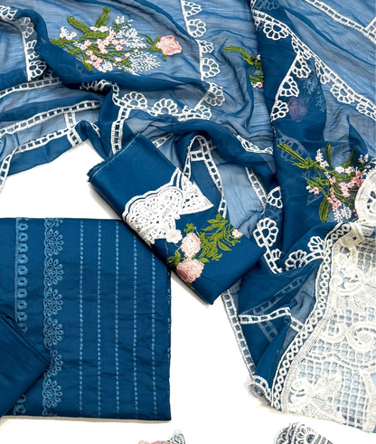 Crimson Luxury Chikan Kari Embroidered 3PC Memon Clothes