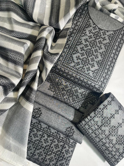 Khaddhar Luxury Unstitched 3 Pcs | Grey-Black