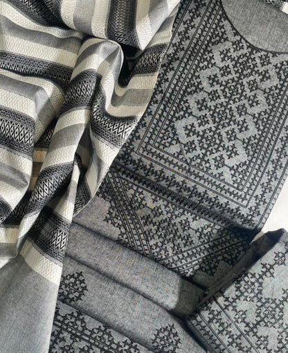 Khaddhar Luxury Unstitched 3 Pcs | Grey-Black