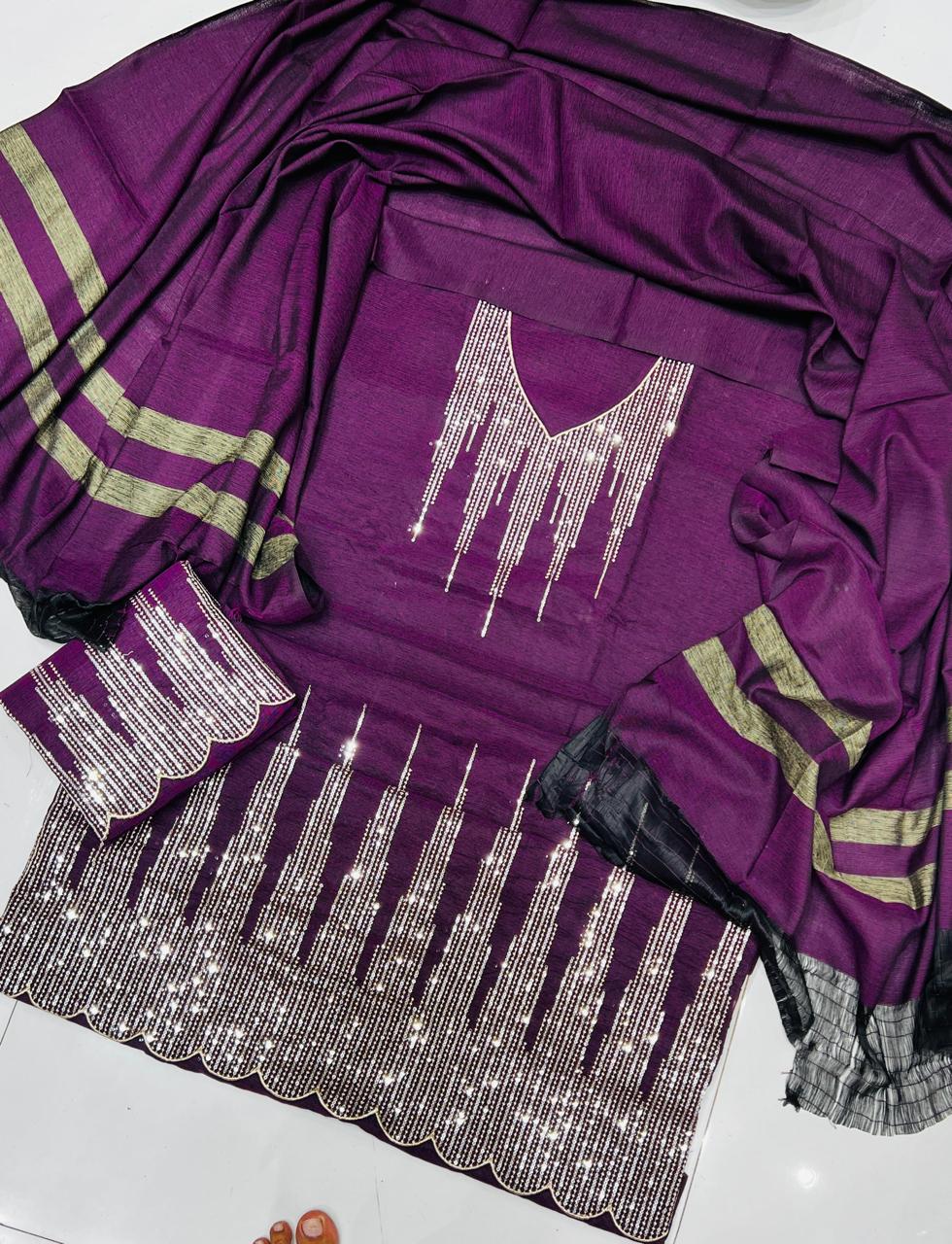 Luxury 3 Pcs khaddar Embroidery Suit Ustitched