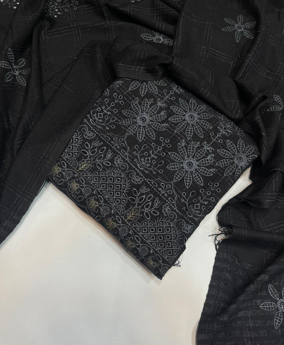Uzma Dhanak Embroidered 3Pc | Black