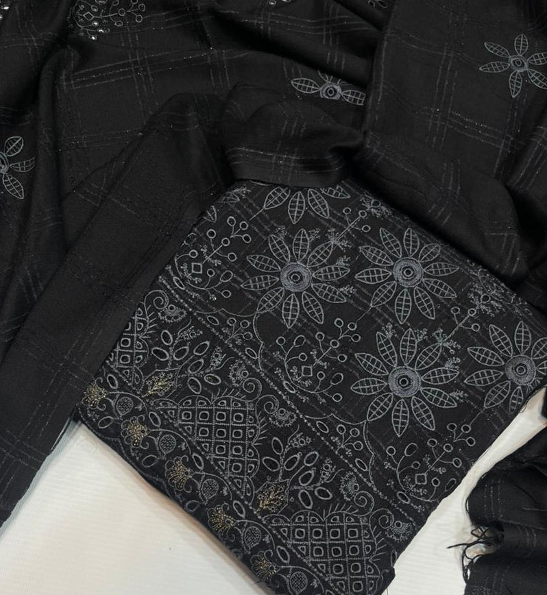Uzma Dhanak Embroidered 3Pc | Black