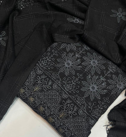 Uzma Dhanak Embroidered 3Pc | Black
