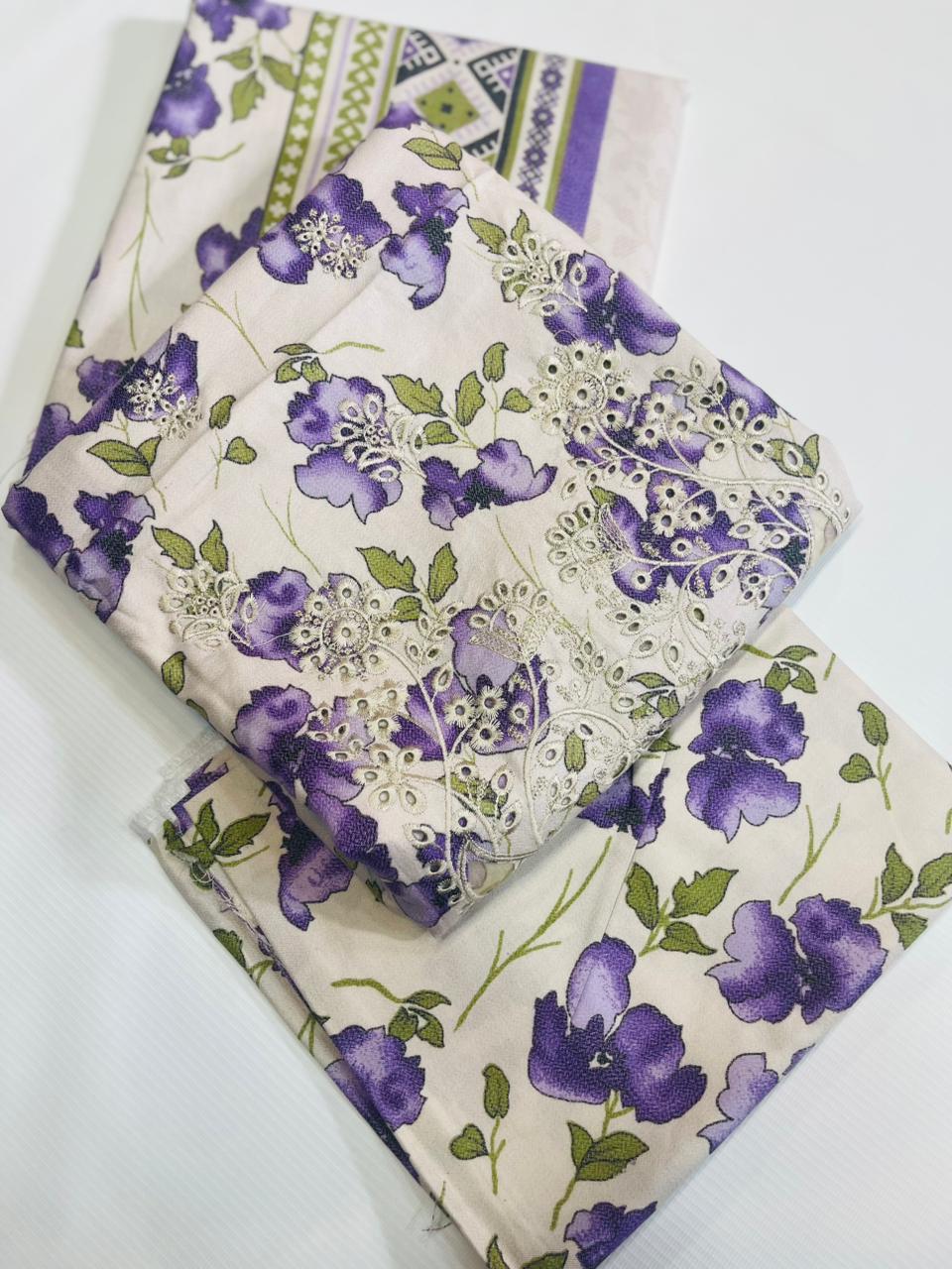 Dhanak Daman Chikankari Printed Embroidered 3Pc